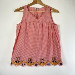 Madewell Embroidered Gingham Tank Top Size XS Pink Flower Feminine Boho Cotton